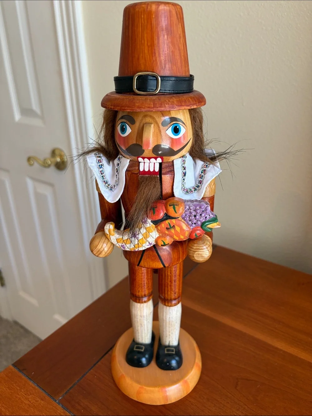 3 Wooden Fall Pumpkin Thanksgiving Turkey Pilgrim Wood Nutcrackers Farmhouse
